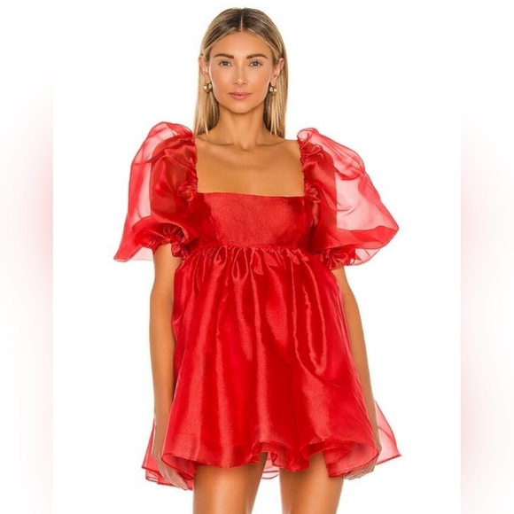 SELKIE Winter Red Puff Dress, Cute Viral Ruby Organza Princess Dress - Picture 5 of 12